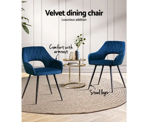 2 Caitlee Dining Chairs Kitchen Chairs Velvet Upholstered Blue