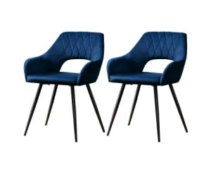 2 Caitlee Dining Chairs Kitchen Chairs Velvet Upholstered Blue