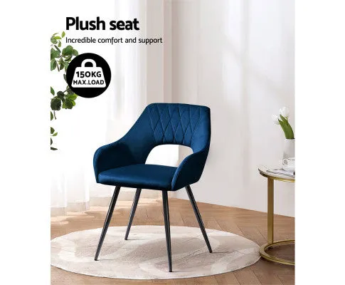 2 Caitlee Dining Chairs Kitchen Chairs Velvet Upholstered Blue