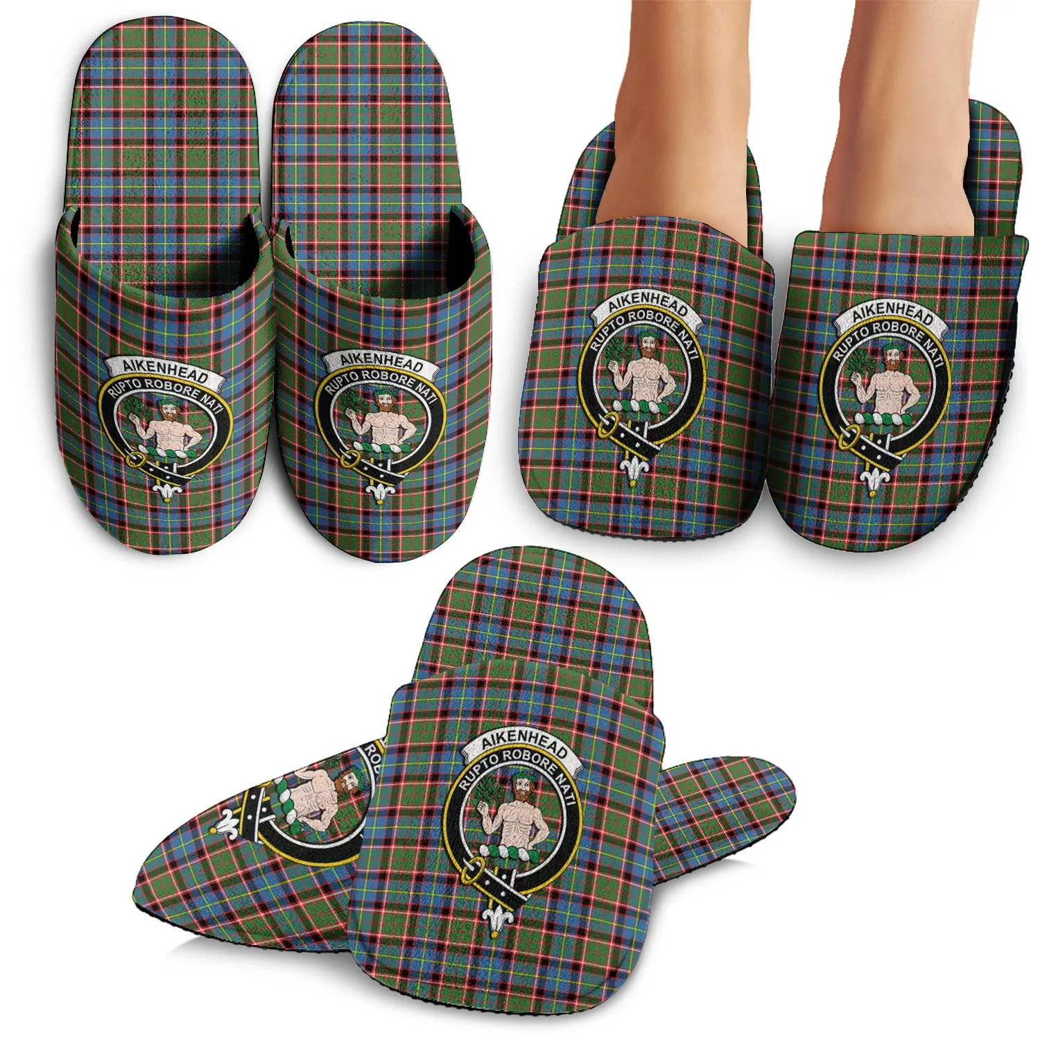 Aikenhead Tartan Home Slippers with Family Crest