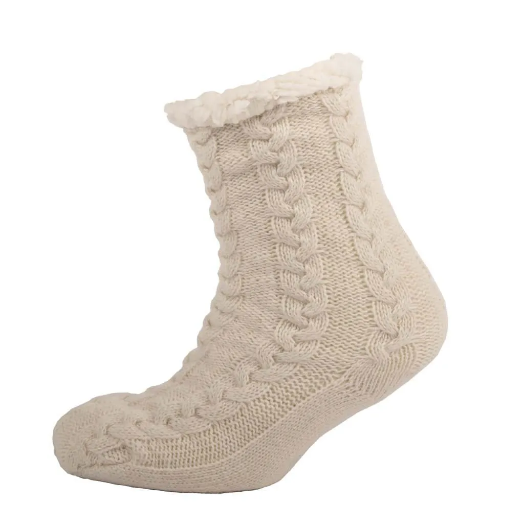 Aran Cable Slipper Sock - Cream