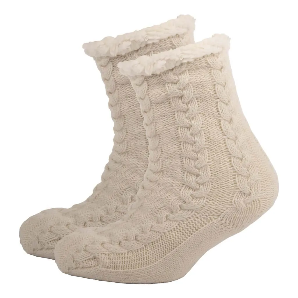 Aran Cable Slipper Sock - Cream