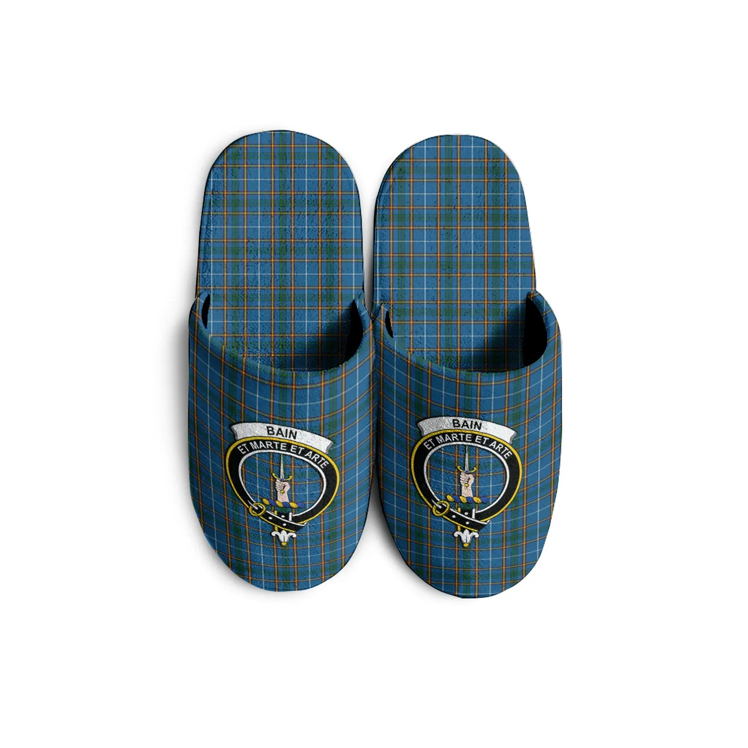 Bain Tartan Home Slippers with Family Crest