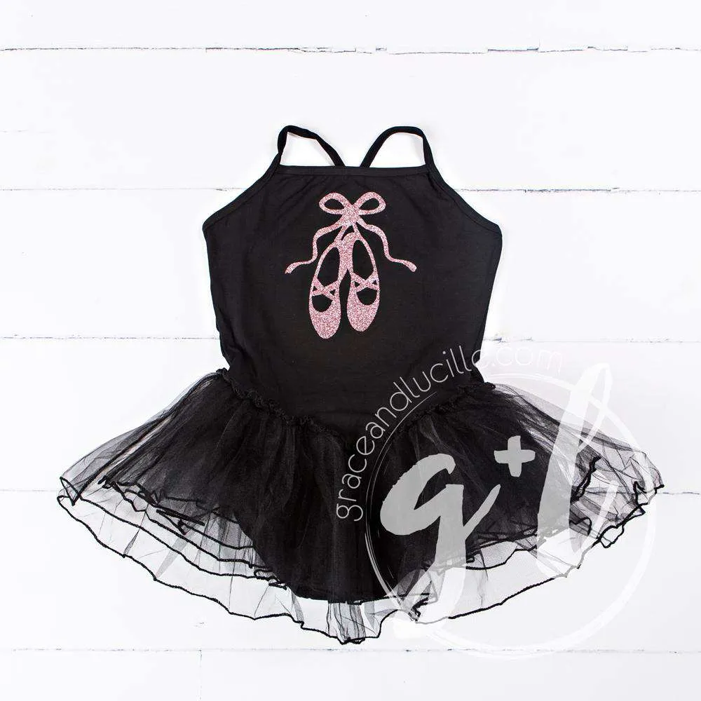 Ballet Leotard Tutu Classic Black with Ballet Slippers, Personalized Ballet Tote Bag with"Her Name"