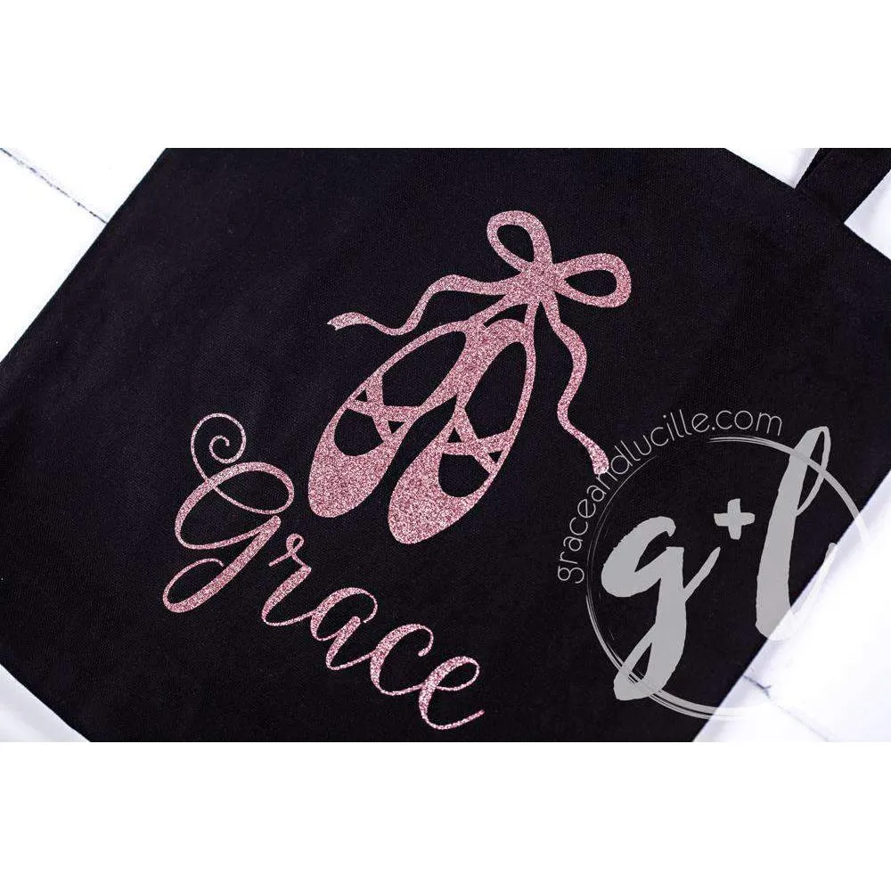 Ballet Leotard Tutu Classic Black with Ballet Slippers, Personalized Ballet Tote Bag with"Her Name"