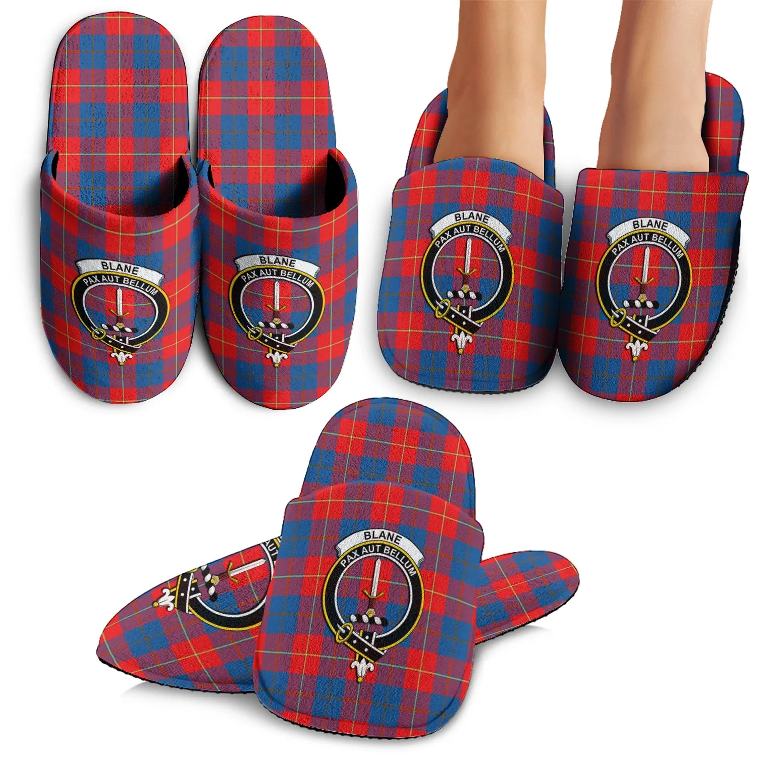 Blane Tartan Home Slippers with Family Crest