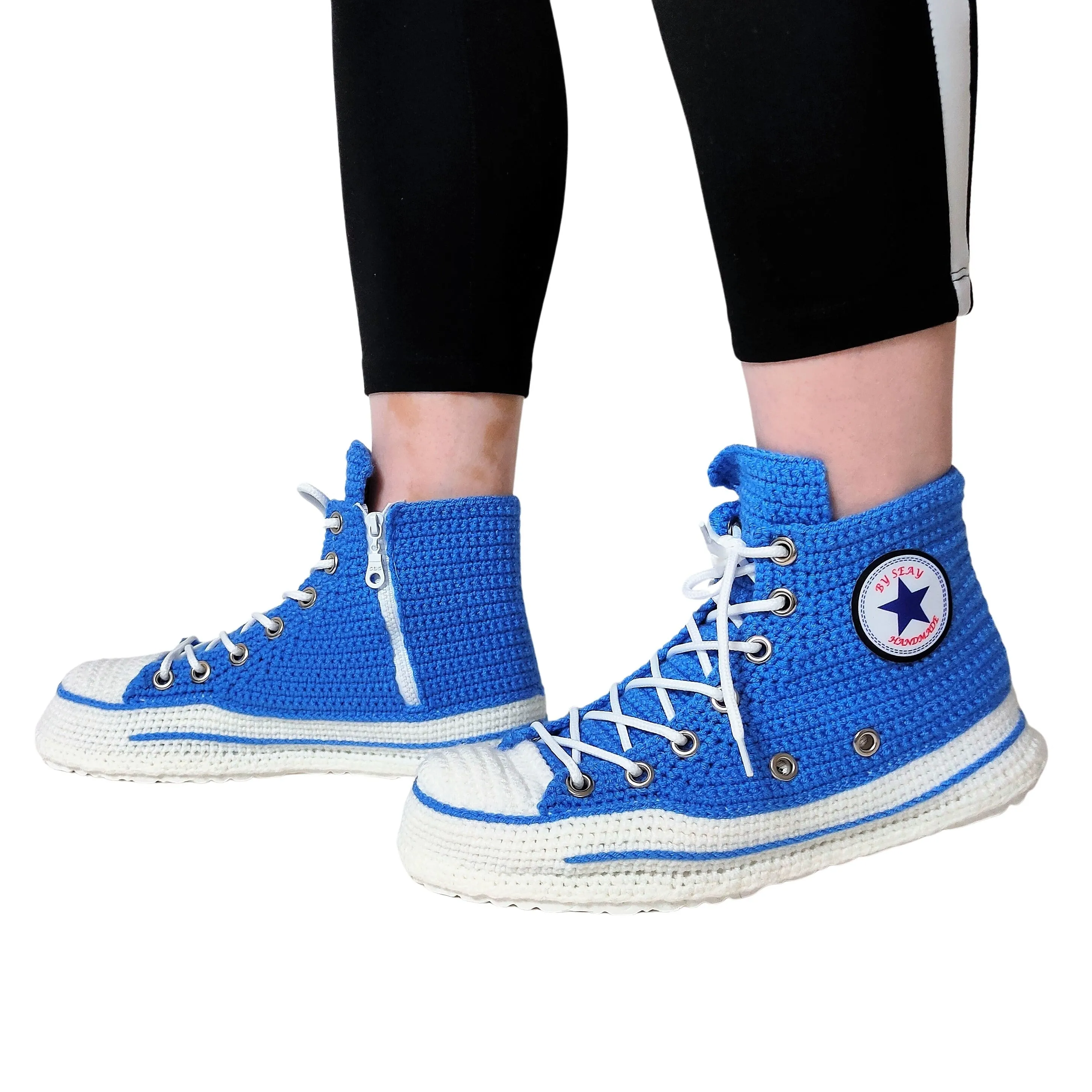 Blue Converse Sneakers Slippers Chuck Shoes Women High Top Plush Slippers Booties