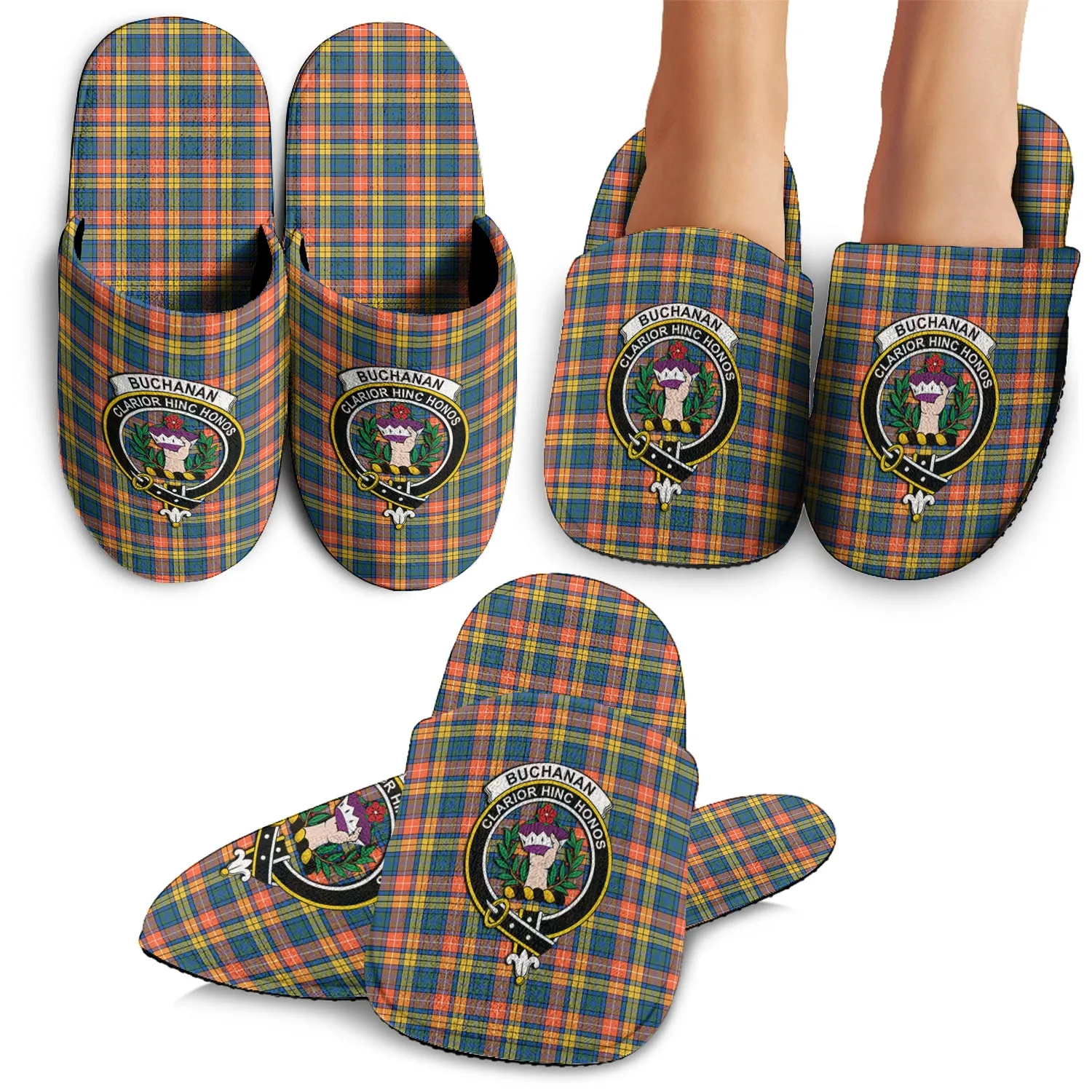 Buchanan Ancient Tartan Home Slippers with Family Crest