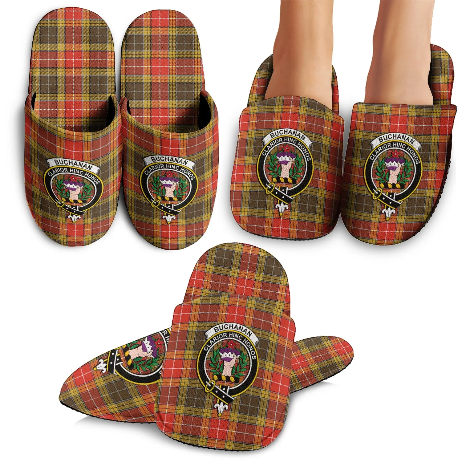 Buchanan Old Set Weathered Tartan Home Slippers with Family Crest