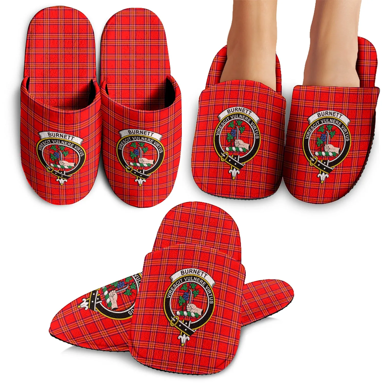 Burnett Modern Tartan Home Slippers with Family Crest