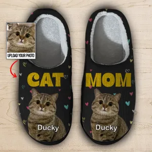 Cat Lovers - Custom Photo Cat Mom - Personalized Fluffy Slippers (HJ)