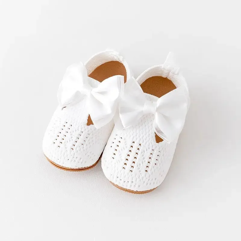 Cotton Slippers with Bow for Baby Girls