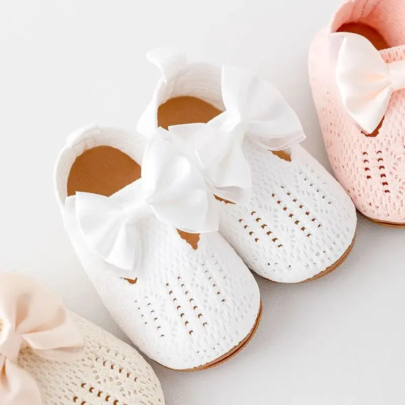 Cotton Slippers with Bow for Baby Girls