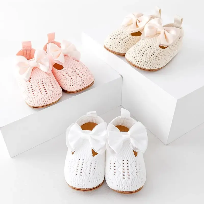 Cotton Slippers with Bow for Baby Girls