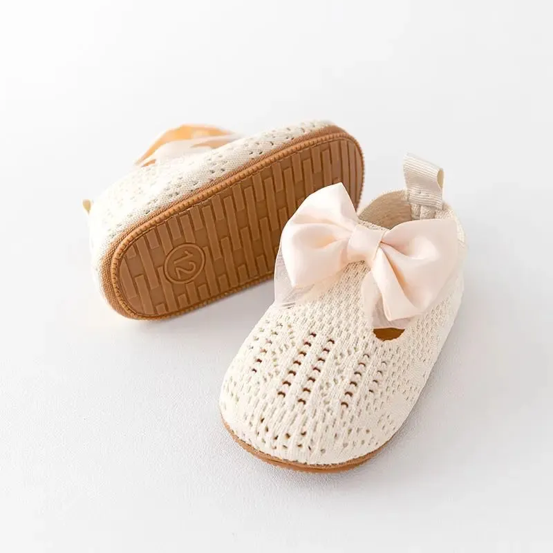 Cotton Slippers with Bow for Baby Girls