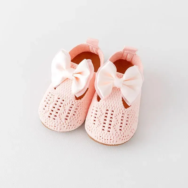 Cotton Slippers with Bow for Baby Girls