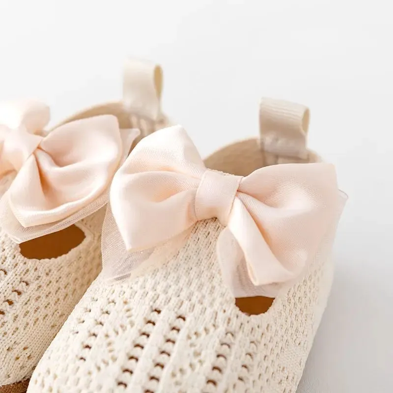 Cotton Slippers with Bow for Baby Girls