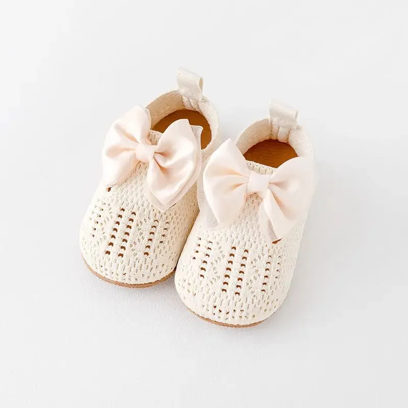 Cotton Slippers with Bow for Baby Girls