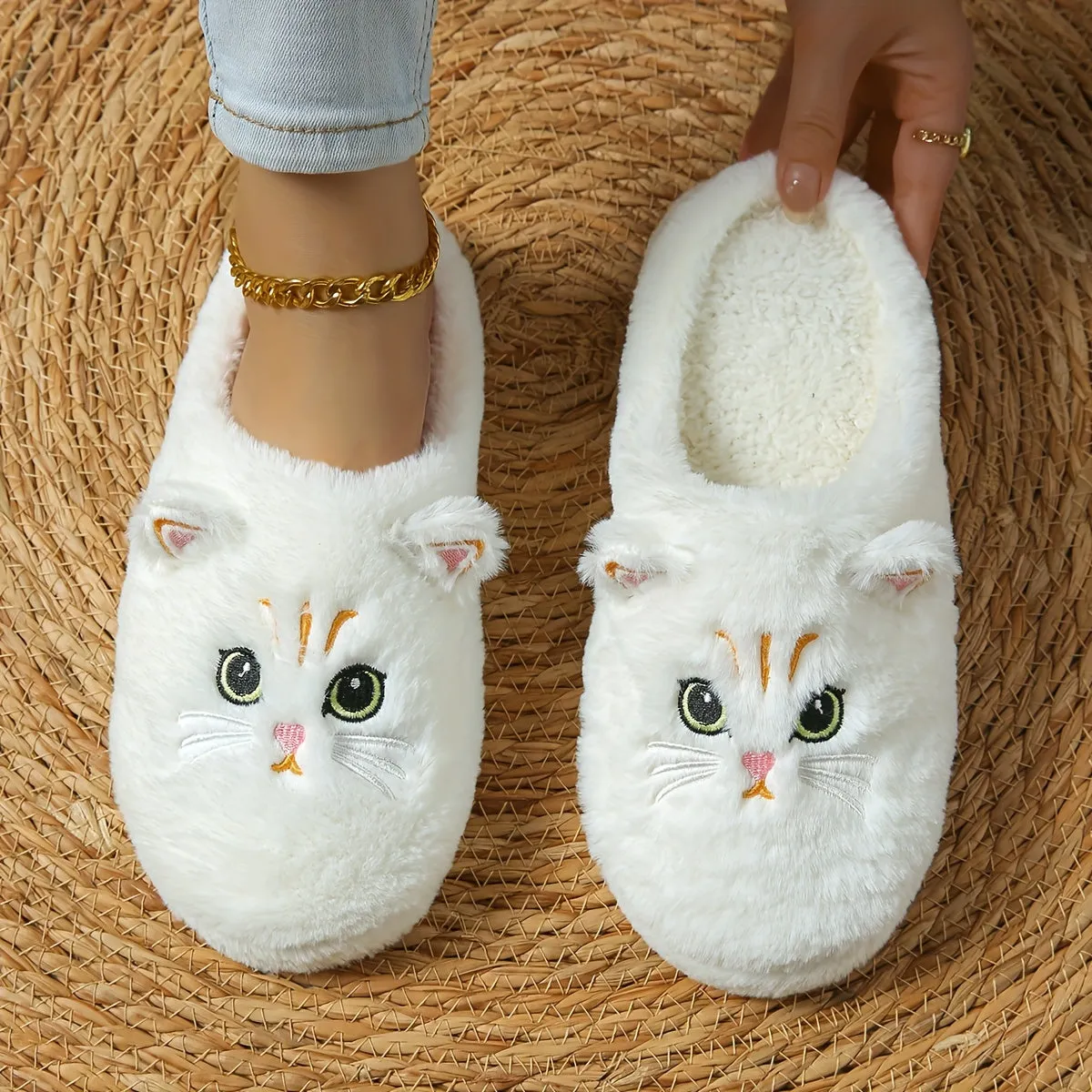 Cozy Cartoon Cat Ears Plush Slippers For Women - Soft, Lightweight Indoor Shoes With Non-Slip Tpr Sole