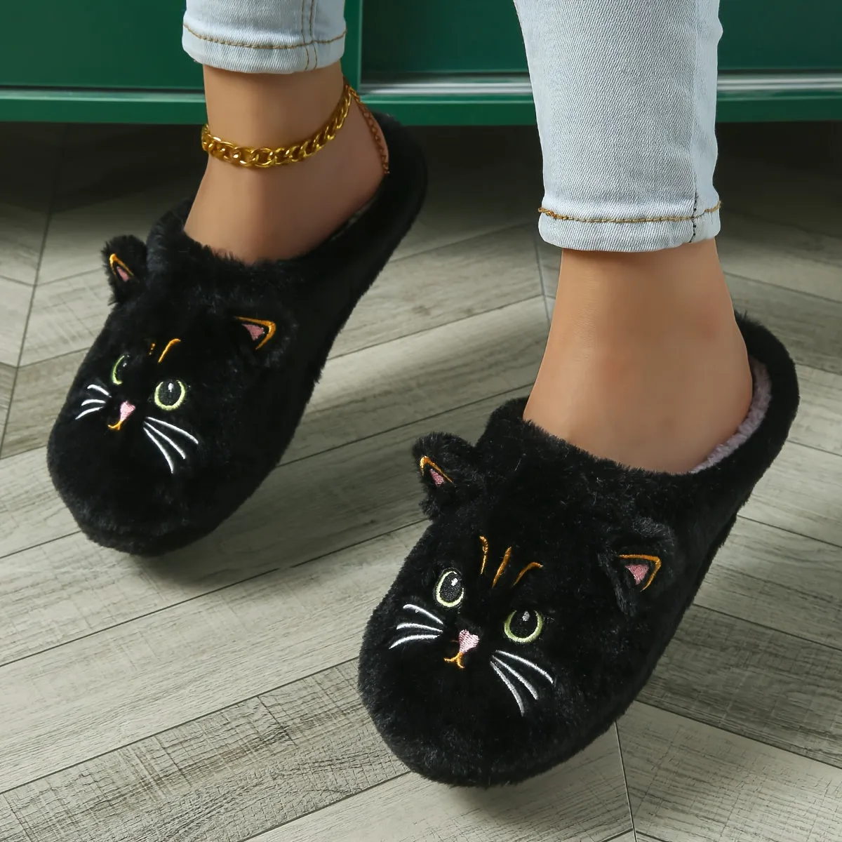 Cozy Cartoon Cat Ears Plush Slippers For Women - Soft, Lightweight Indoor Shoes With Non-Slip Tpr Sole