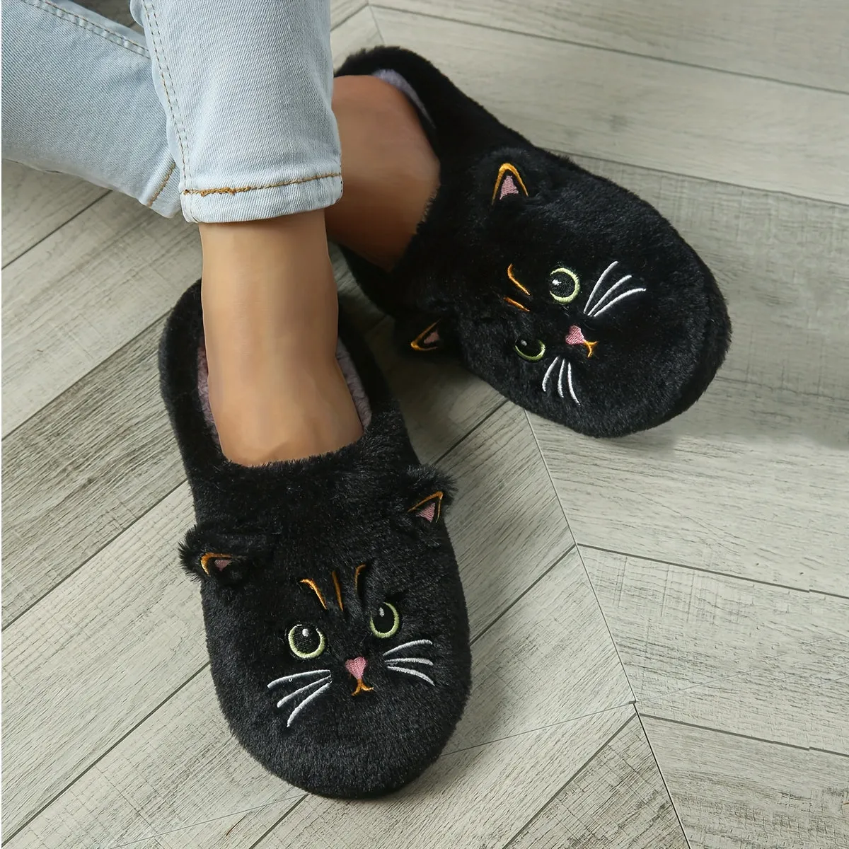 Cozy Cartoon Cat Ears Plush Slippers For Women - Soft, Lightweight Indoor Shoes With Non-Slip Tpr Sole