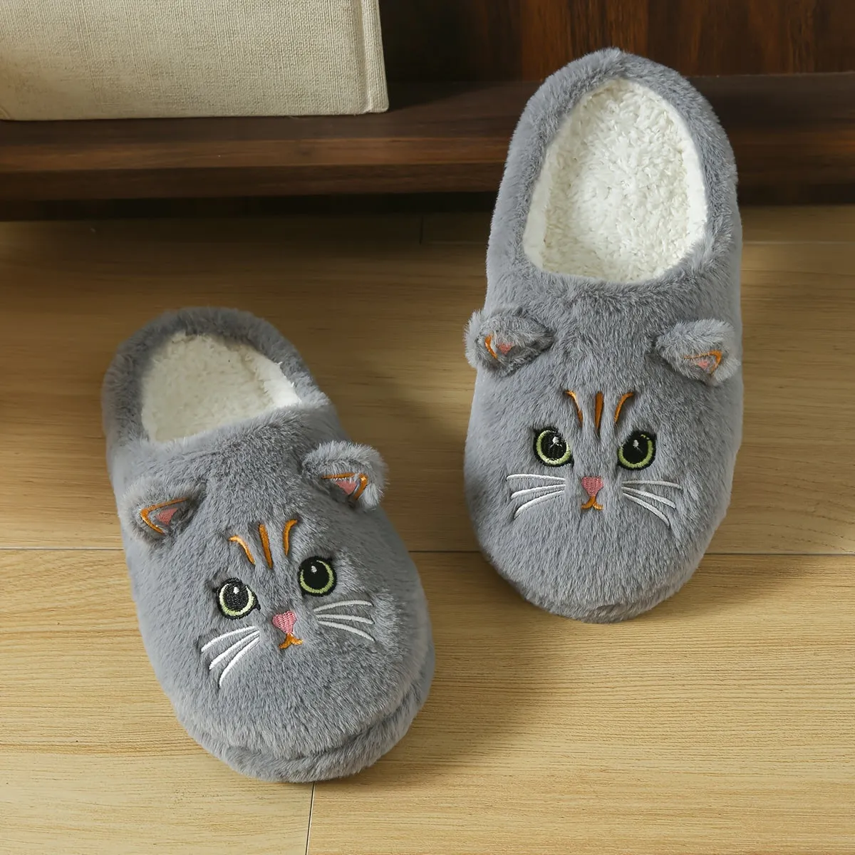 Cozy Cartoon Cat Ears Plush Slippers For Women - Soft, Lightweight Indoor Shoes With Non-Slip Tpr Sole