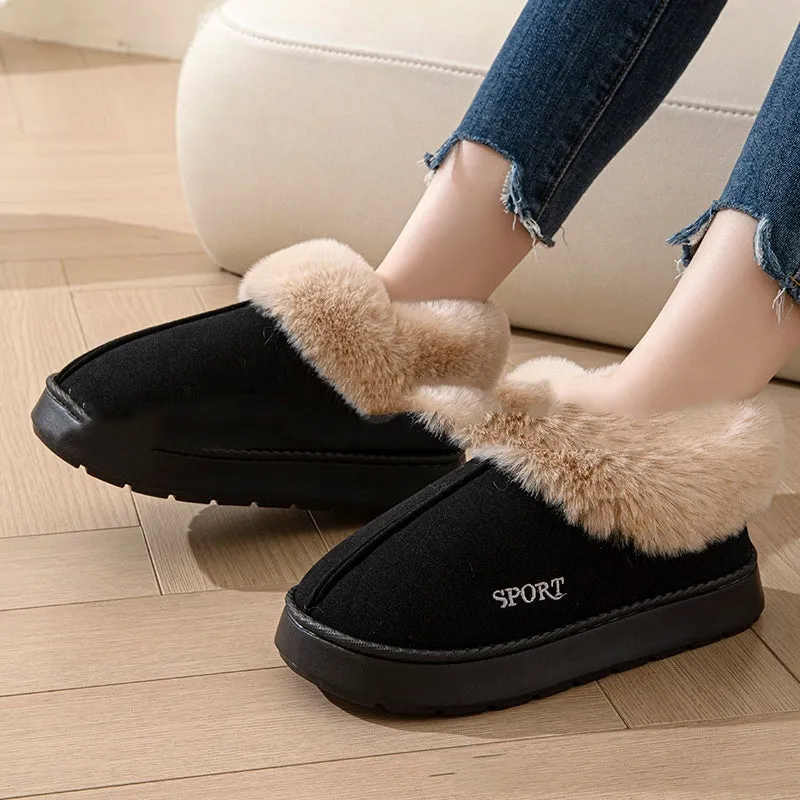 Cozy Plush Soft Slippers Shoes For Women Non-Slip Platform Shoes With Faux Fur Lining Mute Sole And Comfortable Fit For Indoor Wear