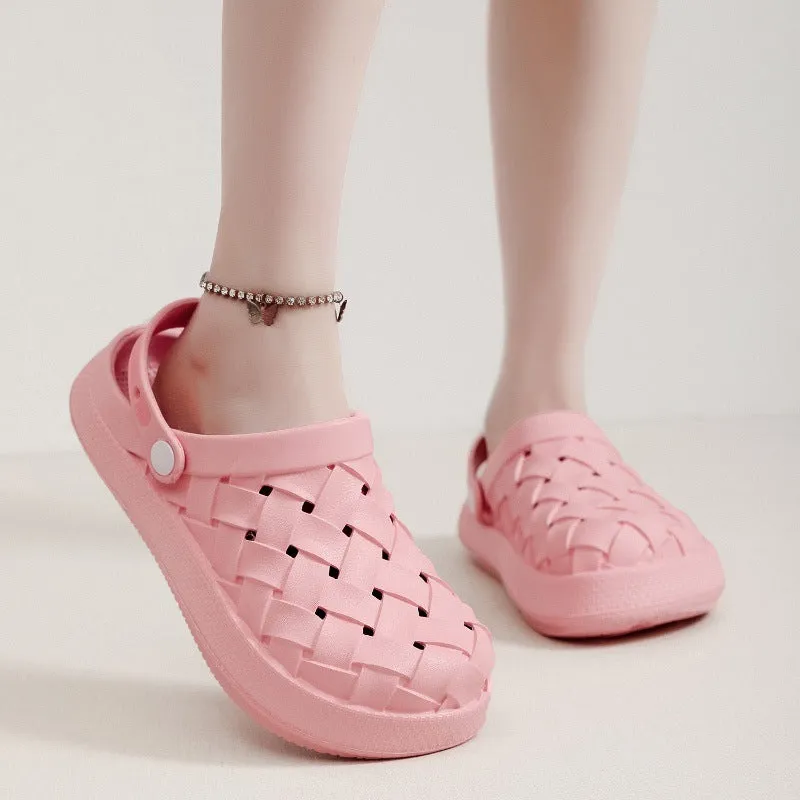 Cross-woven Clogs Shoes Summer Platform Baotou Dual-use Slippers Outdoor Garden Indoor Floor Bathroom Cozy Slipper Women House Shoes