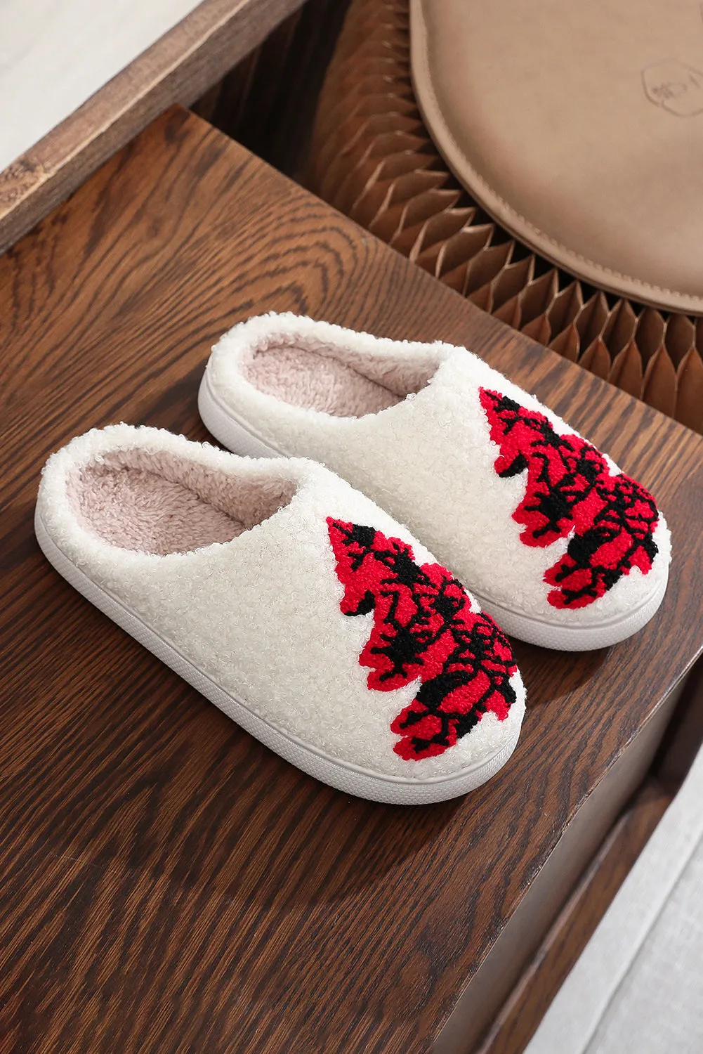 Fluffy Slippers For Women Christmas Tree Slip-on House Slippers for Indoor and Outdoor