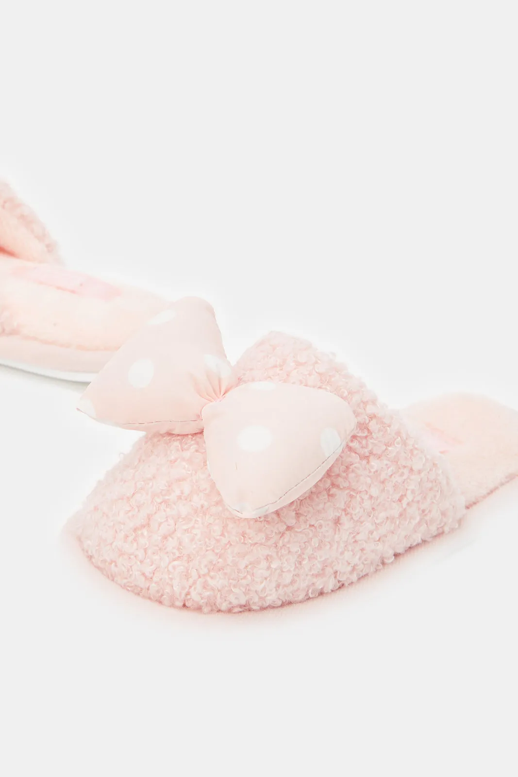 Girls Pink Bow Slippers