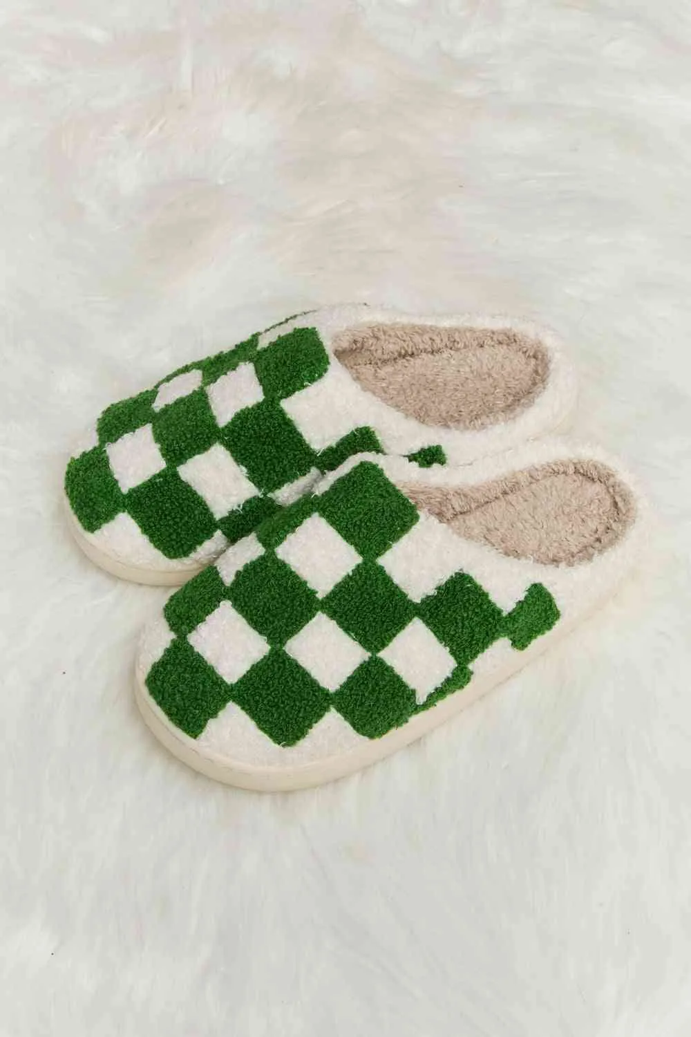 Hot Girl Checkered Print Plush Slide Slippers