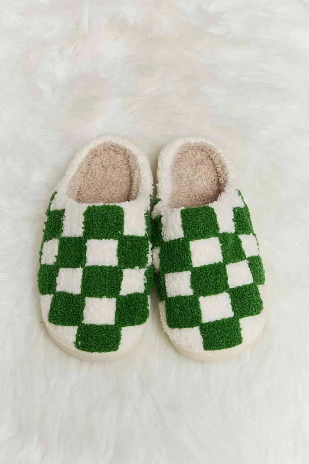 Hot Girl Checkered Print Plush Slide Slippers