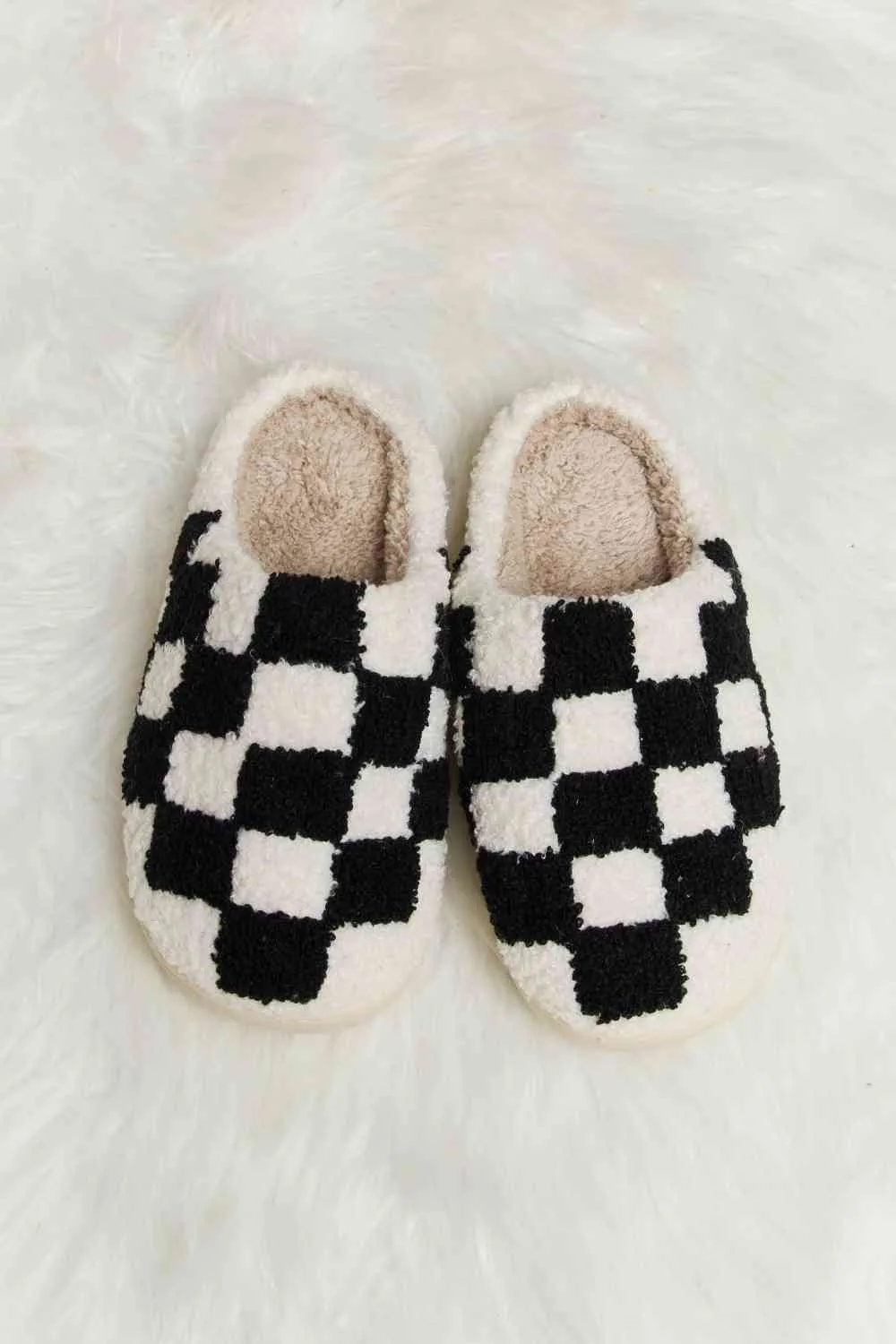 Hot Girl Checkered Print Plush Slide Slippers