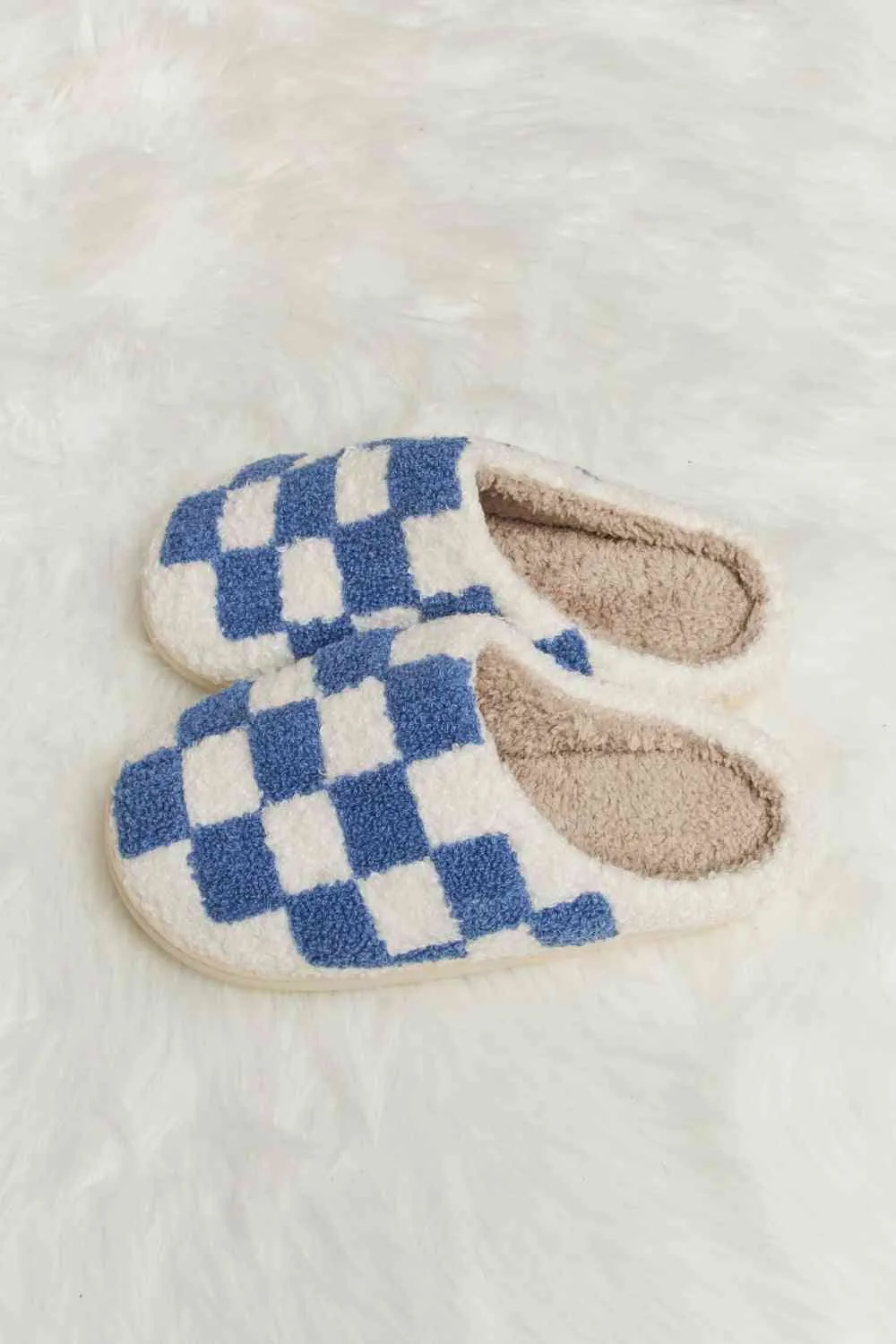 Hot Girl Checkered Print Plush Slide Slippers