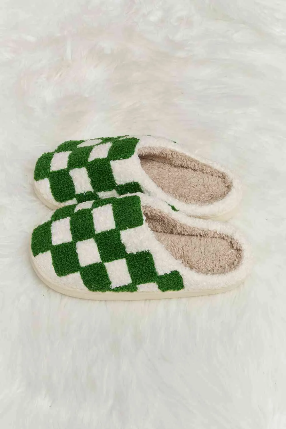 Hot Girl Checkered Print Plush Slide Slippers