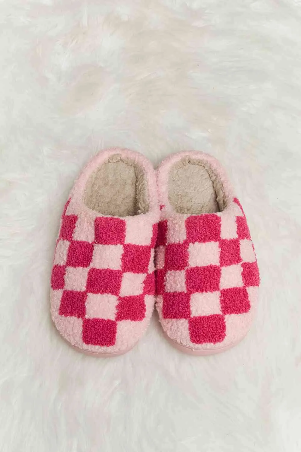 Hot Girl Checkered Print Plush Slide Slippers