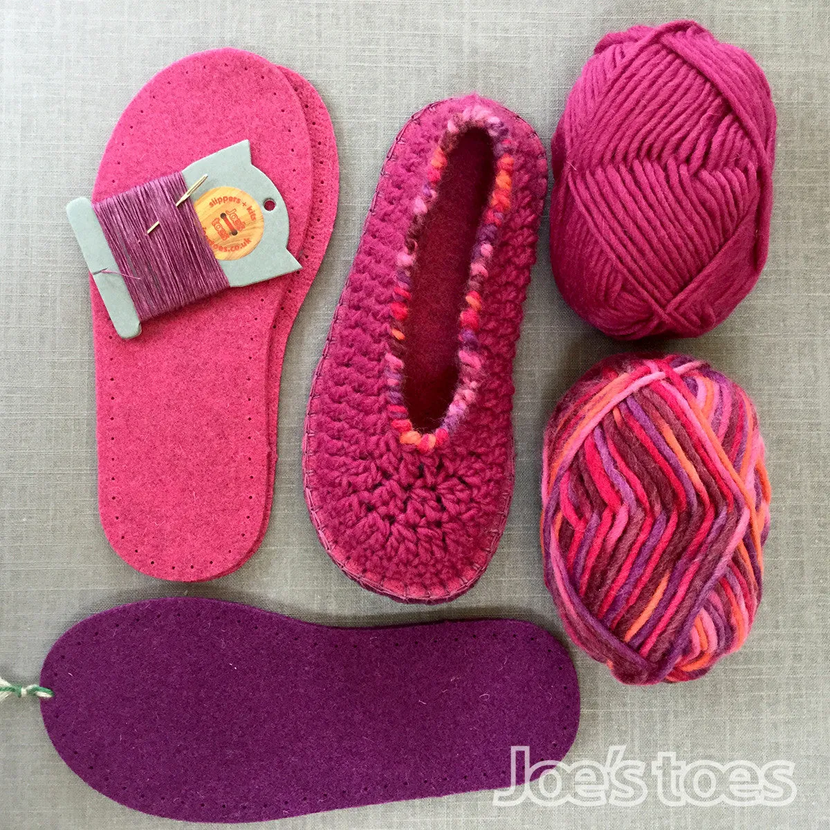 Joe's Toes Sarah Crochet Slipper Kit - Blossom or Fuchsia Mix