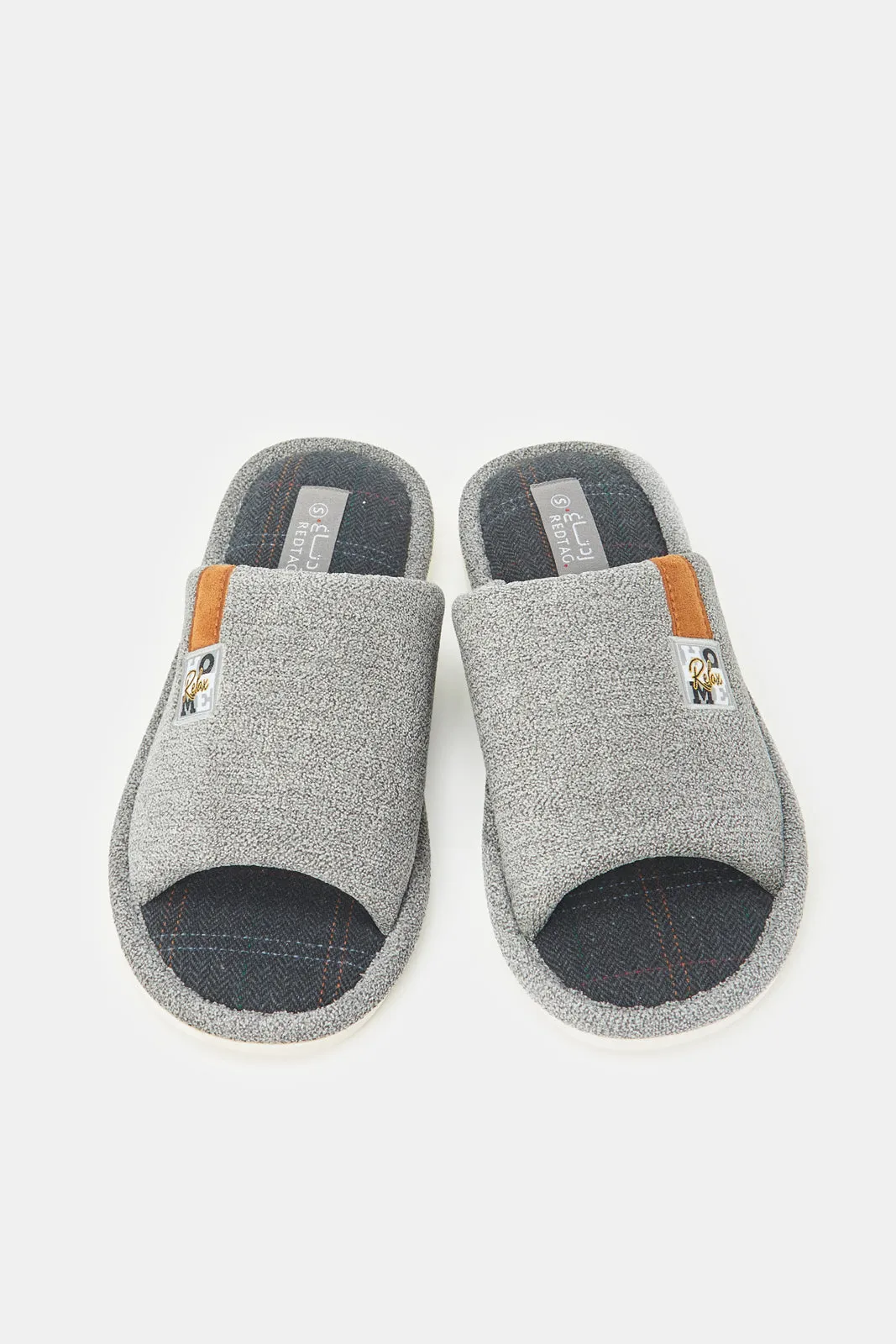 Men Grey Plain Slippers