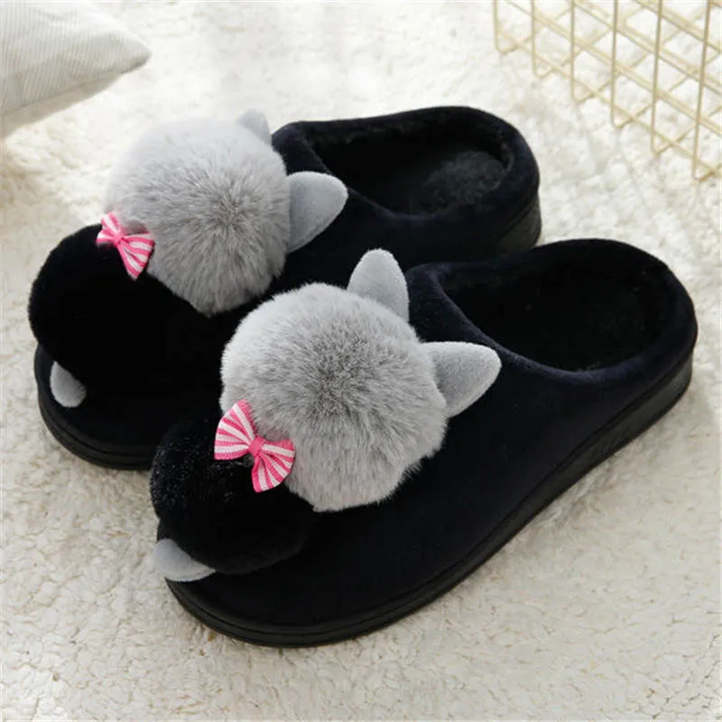 Plush Kitten Slippers for Women