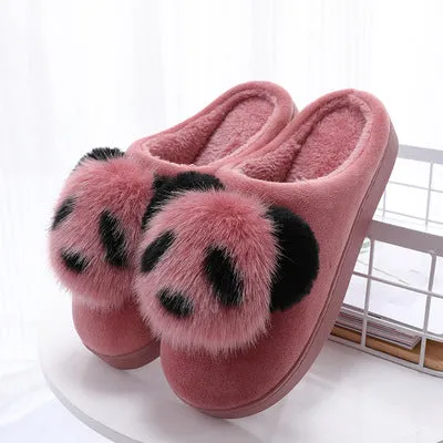 Plush Panda Cotton Slippers for Women