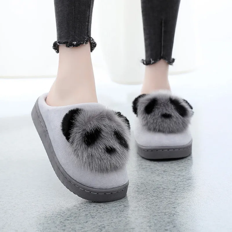 Plush Panda Cotton Slippers for Women