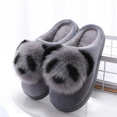 Plush Panda Cotton Slippers for Women