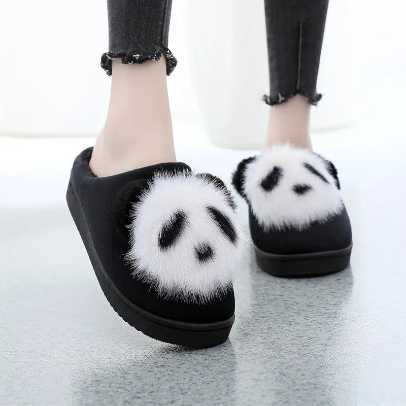 Plush Panda Cotton Slippers for Women