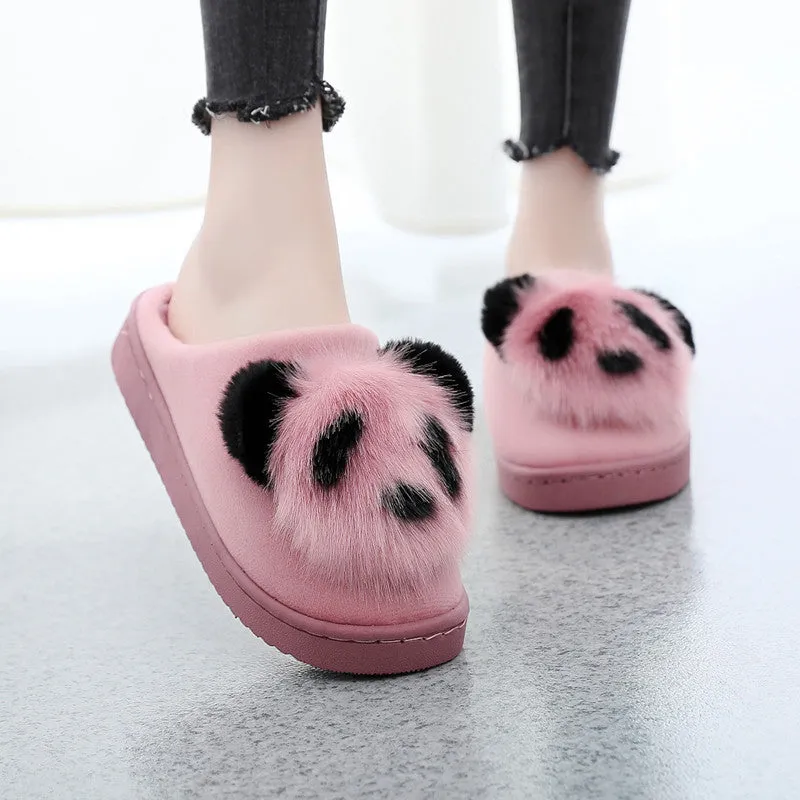 Plush Panda Cotton Slippers for Women