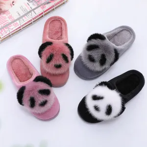 Plush Panda Cotton Slippers for Women