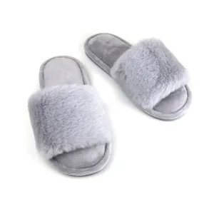 POM Pale Grey Faux Fur Mule Slippers Size M