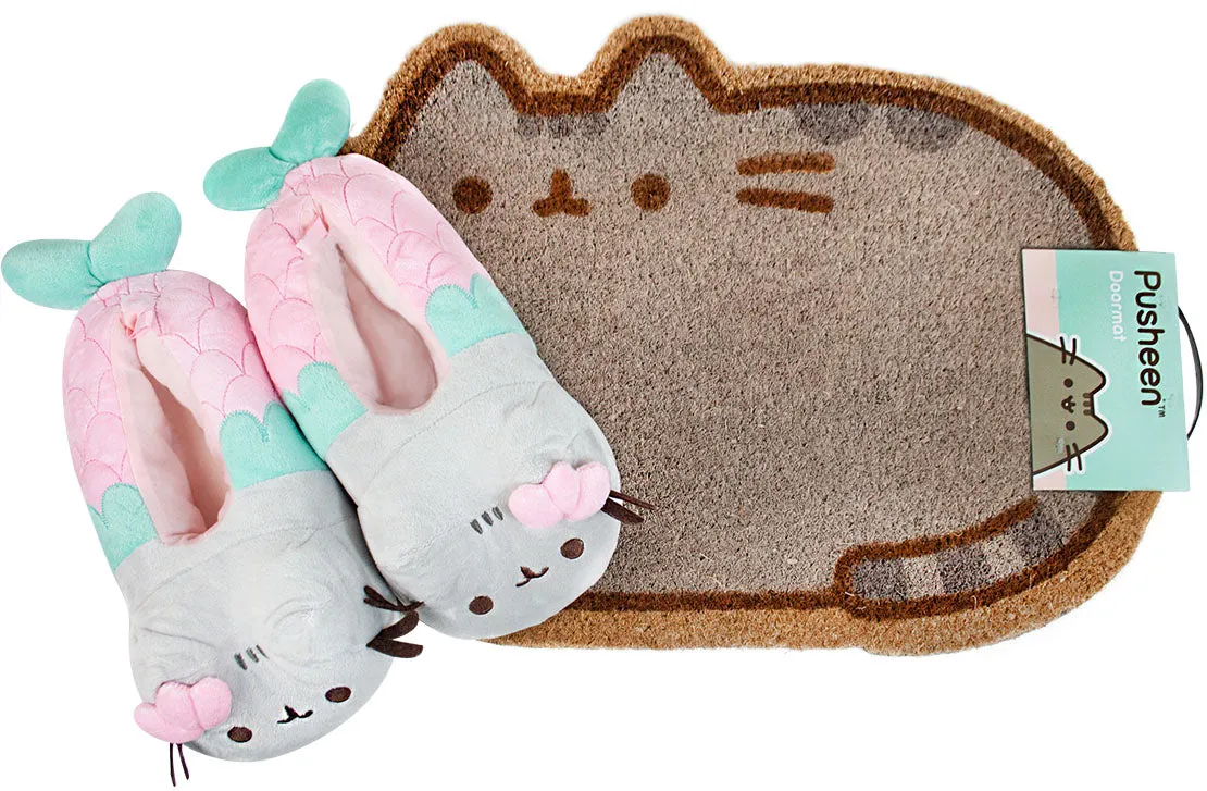 Pusheen Slippers and Door Mat Bundle Set