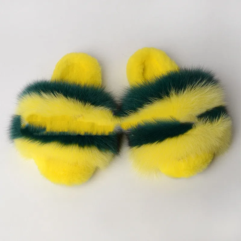 Rabbit Fur Slippers for Women