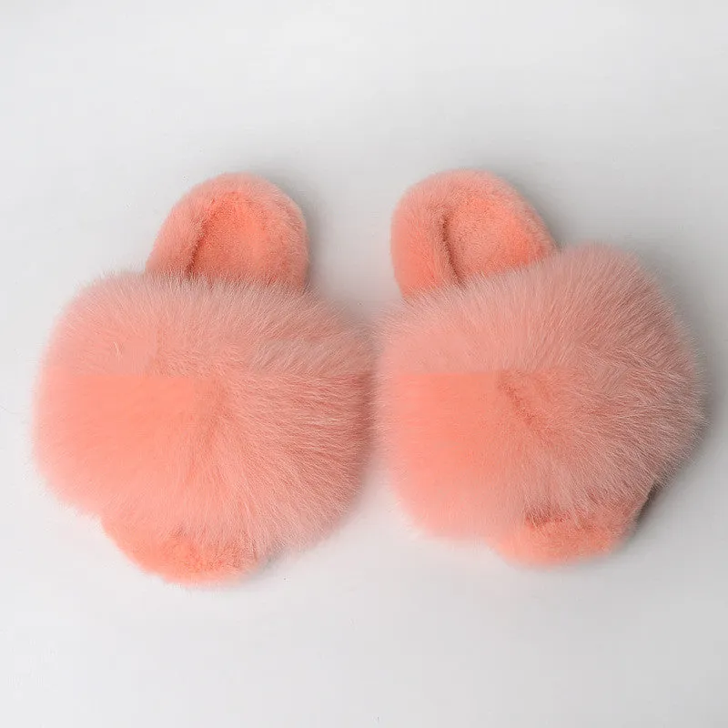 Rabbit Fur Slippers for Women