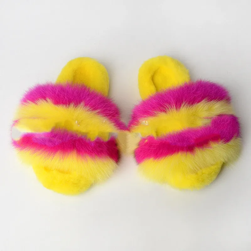 Rabbit Fur Slippers for Women